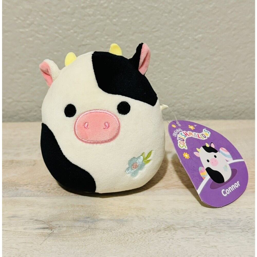 Brand New Squishmallow 4.5” Connor The Cow Plush Flower Belly 2023
